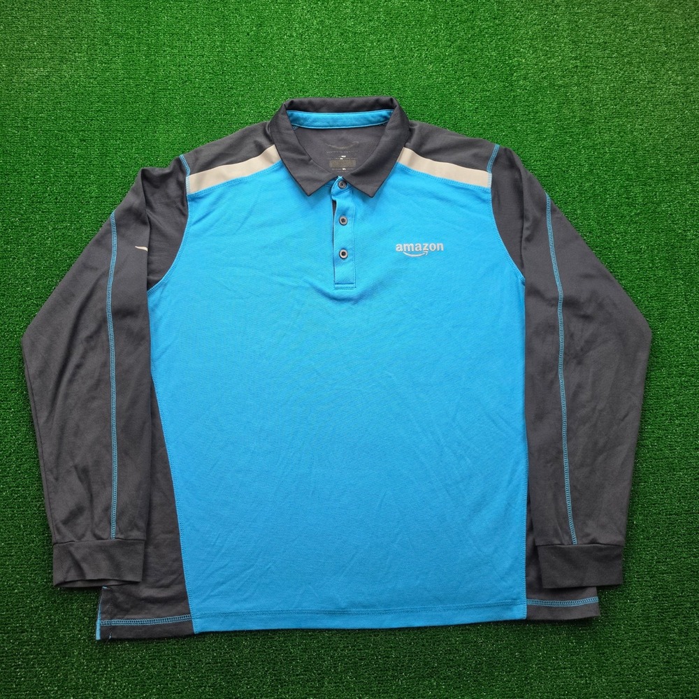 Amazon Polo Shirt Mens XL Blue Employee Uniform Work Long Sleeve